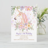 グリッターフローラユニコーンガールズモダンバースデーパーティー 招待状 (スタンド正面)