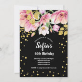 グリッターフローラ誕生日パーティーの招待，金ゴールド 招待状 (正面)