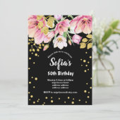 グリッターフローラ誕生日パーティーの招待，金ゴールド 招待状 (スタンド正面)