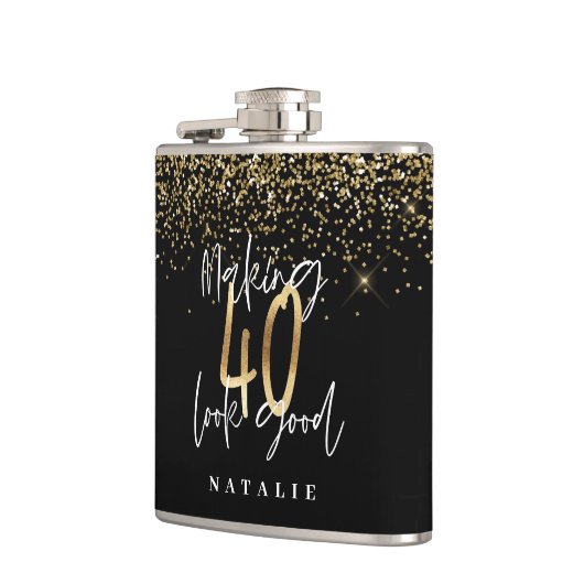 グリッターブモダンラックと金ゴールド40歳の誕生日 フラスク (左)