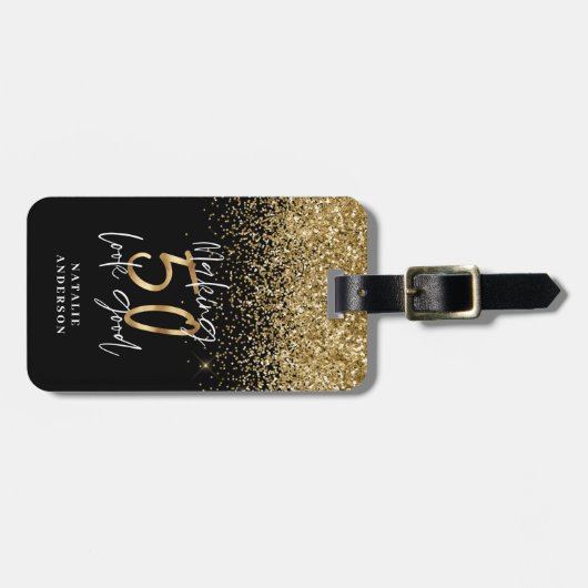 グリッターブモダンラックと金ゴールド50歳の誕生日 ラゲッジタグ (正面横)