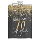 グリッターブモダンラックと金ゴールド70歳の誕生日 フラスク (正面)