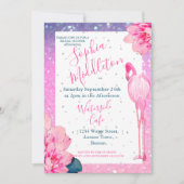 グリッターブライダルシャワーフラミンゴフローラシック 招待状 (正面)