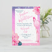 グリッターブライダルシャワーフラミンゴフローラシック 招待状 (スタンド正面)
