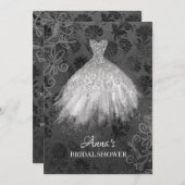 *グリッターブライダルドレスブライダルホワイトガウンシャワー 招待状 (正面/裏面)