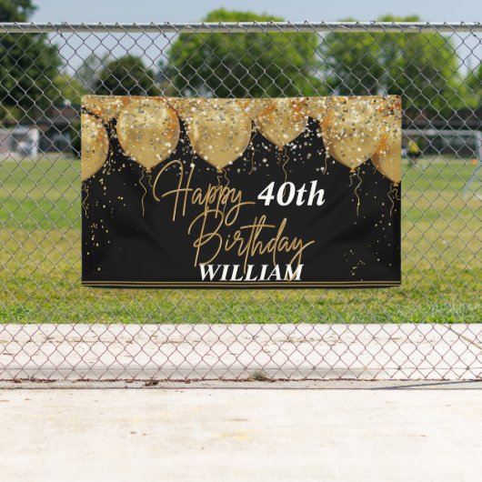グリッターブラックおよび金ゴールドハッピーバースデー 横断幕 (インサイチュ)