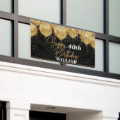 グリッターブラックおよび金ゴールドハッピーバースデー 横断幕 (ビルの外側)