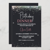 グリッターブラックスパークル誕生日ディナー 招待状 (正面/裏面)