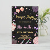 グリッターブラックパンパーパーティー誕生日招待状 招待状 (スタンド正面)