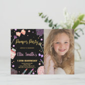 グリッターブラックフォトパンパーパーティー誕生日 招待状 (スタンド正面)