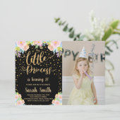 グリッターブラックプリンセス誕生日招待状写真 招待状 (スタンド正面)