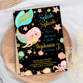 グリッターブラックマーメイド誕生日招待状 招待状