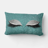 グリッターブラックメイクアップ目まぶしティール(緑がかった色)銀眼 ランバークッション (裏面)