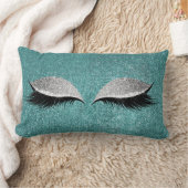 グリッターブラックメイクアップ目まぶしティール(緑がかった色)銀眼 ランバークッション (ブランケット)