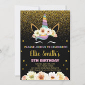 グリッターブラックユニコーン誕生日招待状 招待状 (正面)