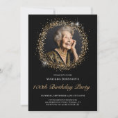 グリッターブラック金ゴールド100thバースデーパーティーへの招待 招待状 (正面)