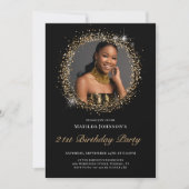 グリッターブラック金ゴールド21歳の誕生日パーティの招待状 招待状 (正面)