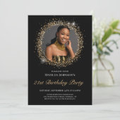 グリッターブラック金ゴールド21歳の誕生日パーティの招待状 招待状 (スタンド正面)