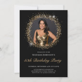 グリッターブラック金ゴールド40th誕生日パーティの招待状 招待状 (正面)