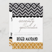 グリッターブラック、シルバー、金ゴールド70番目の誕生日招待状 招待状 (正面/裏面)