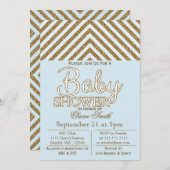 グリッターブルーと金ゴールドの赤ちゃんシャワーの招待状 招待状 (正面/裏面)