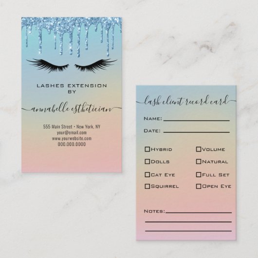 グリッターブルーまつげ拡張クライアントレコード 名刺 (正面/裏面)