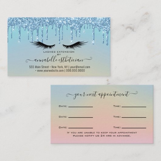 グリッターブルーアイラッシュエクステンションアポイントメント 名刺 (正面/裏面)