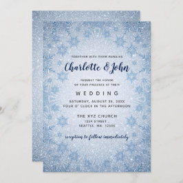 グリッターブルースノーフレーク冬の結婚式の招待状 招待状