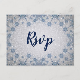 グリッターブルースノーフレーク冬の結婚式rsvp インビテーションポストカード