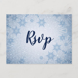 グリッターブルースノーフレーク冬の結婚式rsvp インビテーションポストカード