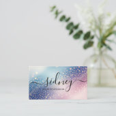 グリッターブルーピンク背景 名刺 (スタンド正面)
