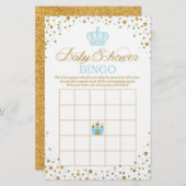 グリッターブルー王室のクラウンプリンスベビーシャワービンゴ (正面/裏面)