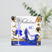 グリッターブルー金ゴールド40素晴らしい40th誕生日パーティー 招待状 (スタンド正面)