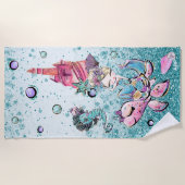 *~*グリッターブロンドマーメイドシータートルサンドキャッスル  ビーチタオル (正面)