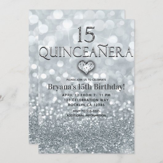 グリッタープリンセスシルバー15キンセアニラパーティー 招待状 (正面/裏面)