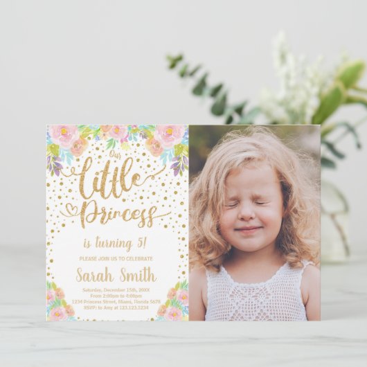 グリッタープリンセス誕生日招待状(写真あり) 招待状 (スタンド正面)