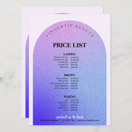 グリッターヘアスタイリスト爪、 ネイル美しいサロン価格表 (正面/裏面)