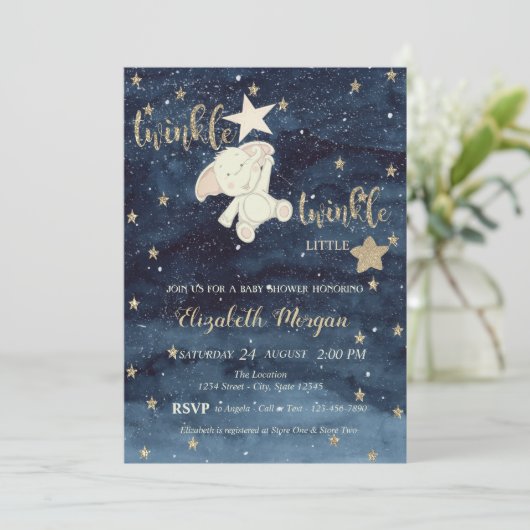 グリッターベアーブルートゥインクルリトルスターベビーシャワー 招待状 (スタンド正面)