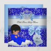 グリッターベイビーシャワーボーイブルーリトルプリンスクラウン4 招待状 (正面/裏面)