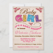グリッターベビーガールヴィンテージベビーシャワー招待状 招待状 (正面)