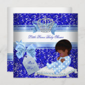 グリッターベビーシャワーボーイブルーリトルプリンスエスニック 招待状 (正面/裏面)