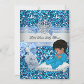 グリッターベビーシャワーボーイブルーリトルプリンスクラウン3 招待状 (正面)