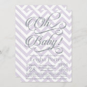 グリッターベビーシャワー招待状シルバーパープル薄紫 招待状 (正面/裏面)