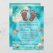 グリッターベビー足ビーチベビーシャワー招待状 招待状 (正面/裏面)