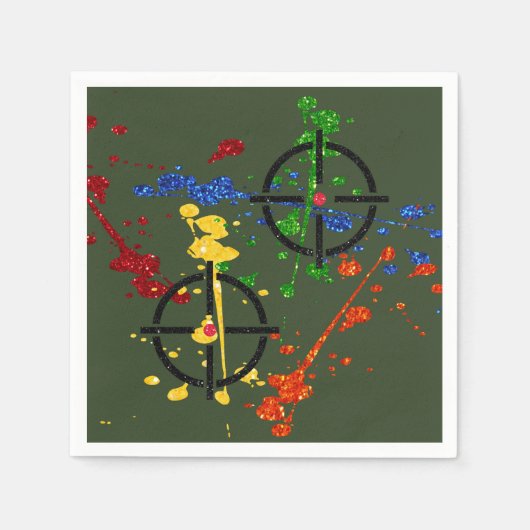 グリッターペイントボールパーティーターゲット スタンダードカクテルナプキン (正面)