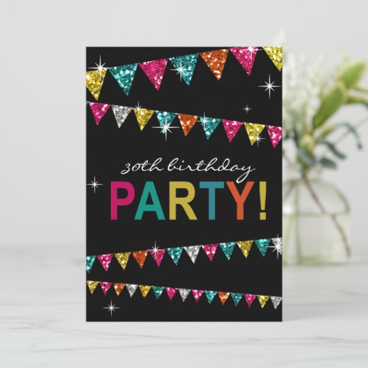 グリッターペナントフラグ30歳の誕生日お祝い 招待状 (スタンド正面)