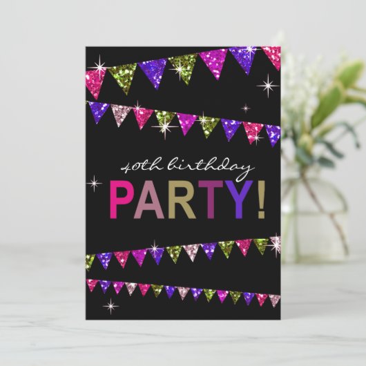 グリッターペナントフラグ40歳の誕生日お祝い 招待状 (スタンド正面)