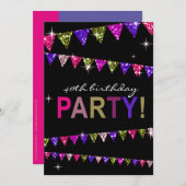 グリッターペナントフラグ40歳の誕生日お祝い 招待状 (正面/裏面)