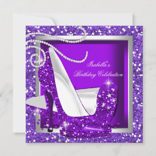 グリッターホットパープルハイヒールすべて大事な行事パーティー 招待状 (正面)
