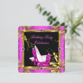 グリッターホットピンクハイヒールシューズ金ゴールドブラックパーティー 招待状 (スタンド正面)